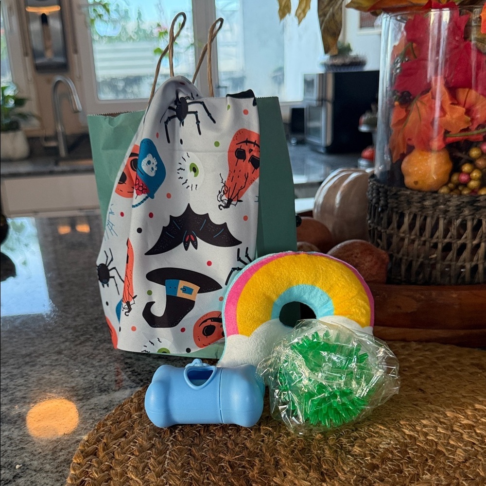 Colorful Pet Toy Set with Rainbow and Blue Dispenser